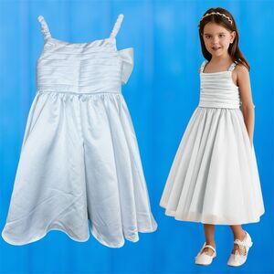 Azazie Gabbie A-Line Bow  Satin Dress Size 4 Wedding Classic white Big Bow